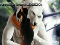 Furry animal sex babe taking on a white dog's cock